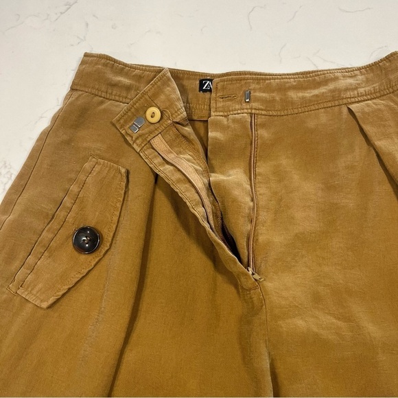 Zara Mustard Pleated High Waisted Trouser Shorts Small - Picture 4 of 9